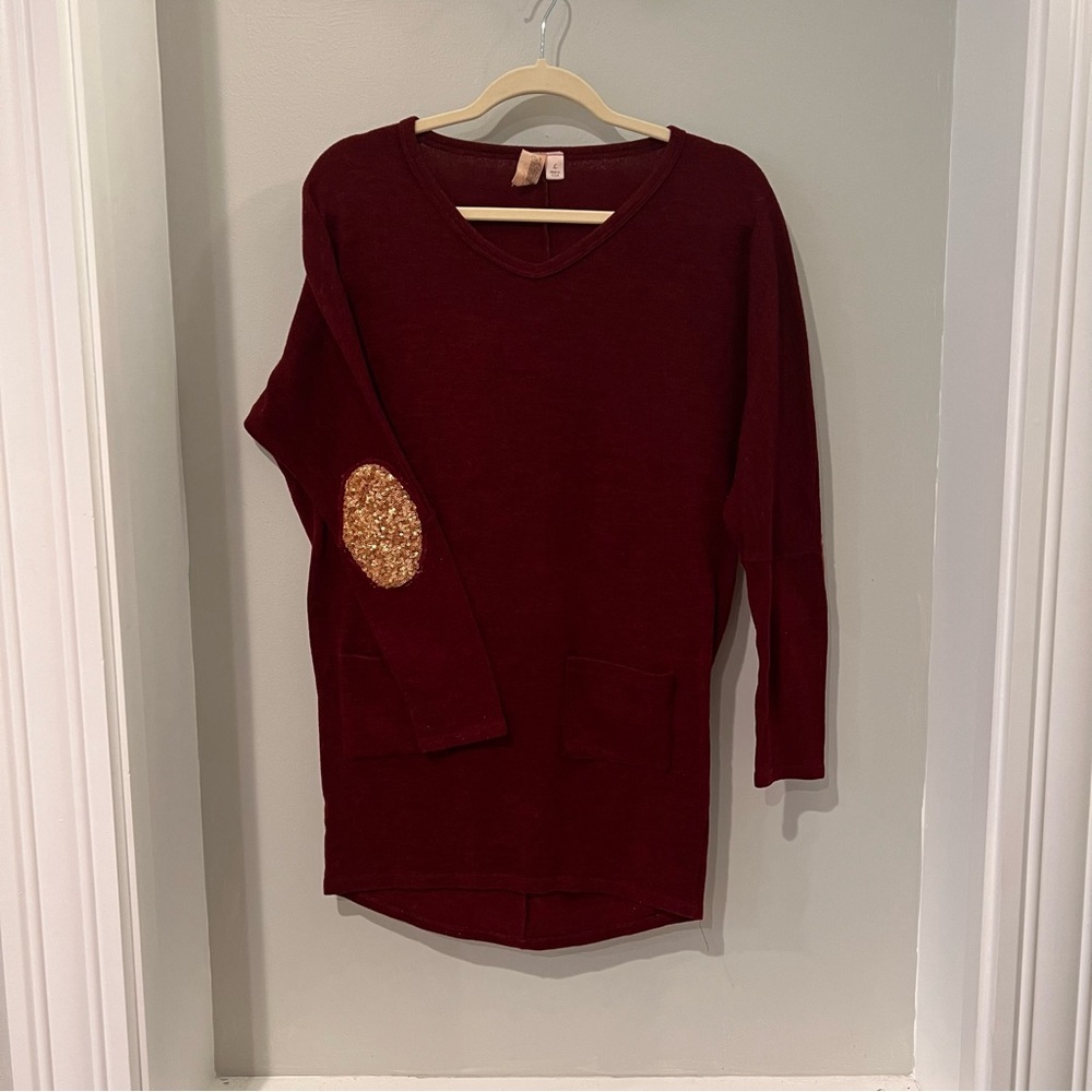 Gold-Patch Maroon Tunic Sweater